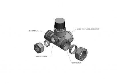 Heatrae Sadia - 8 Bar Core Unit Pressure Relief Expansion Manifold Valve 95605828