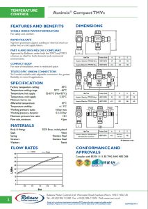 Reliance - Ausimix Thermostatic Mixing Valves Technical Specifications Sheet