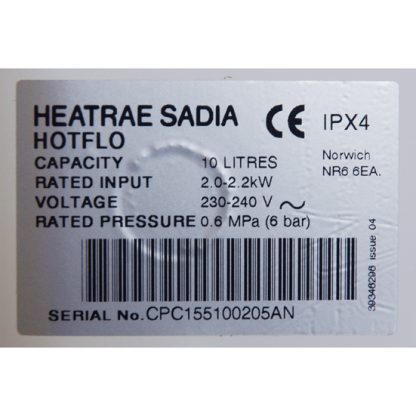 Heatrae Sadia - Hotflo 10 Litre Instant Water Heater 50148