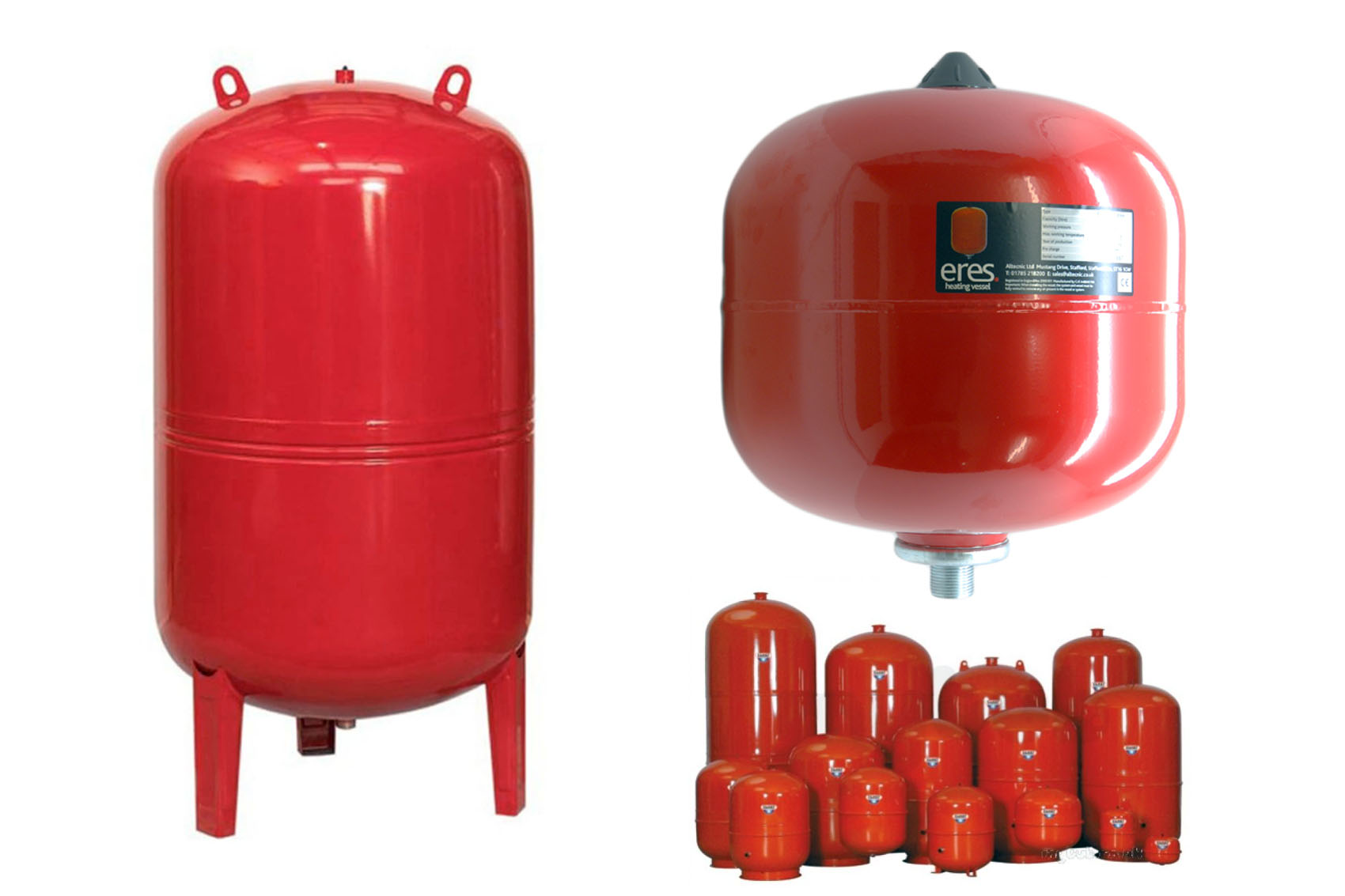 A variety of different size Heating Expansion Vessels in red.
